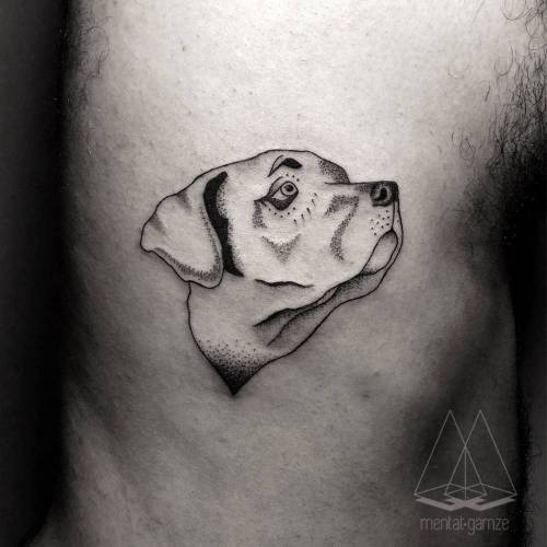 Tattoo artist: Mentat Gamze small;dog;mentatgamze;black;labrador;animal;rib;tiny;little;blackwork;illustrative