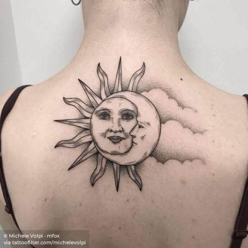 By Michele Volpi · mfox, done in Bologna. http://ttoo.co/p/34671 astronomy;engraving;facebook;medium size;michelevolpi;sun and moon;twitter;upper back