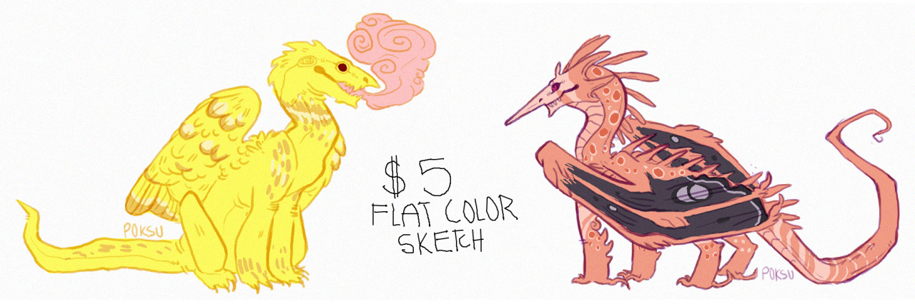 gonesasquatchin: “ $5 FLAT COLORED CHARACTER SKETCHES WOW Hello I am poksu and I will draw your cute character for $5!!! I will draw dragons and animals, but please consider the fact that I am way...
