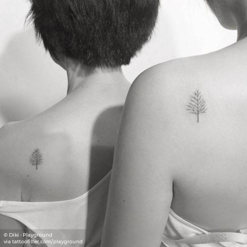 By Diki · Playground, done at Playground Tattoo, Seoul.... leafless tree;tree;small;best friend;matching;love;ifttt;little;nature;shoulder blade;tiny;matching mother daughter;autumn;four season;fine line;matching tattoos for best friends;mother daughter;family;line art;playground