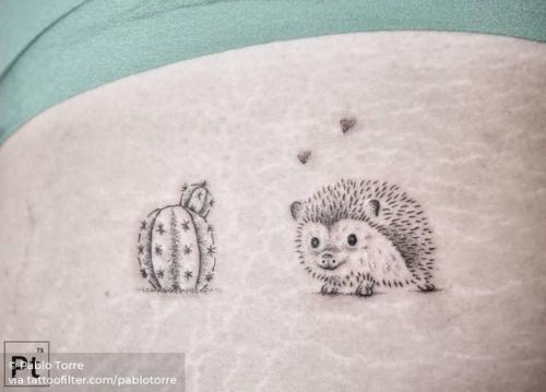 By Pablo Torre, done at Alchemist’s Valley, Madrid.... pablotorre;flower;small;animal;cactus;thigh;hedgehog;facebook;nature;twitter;illustrative