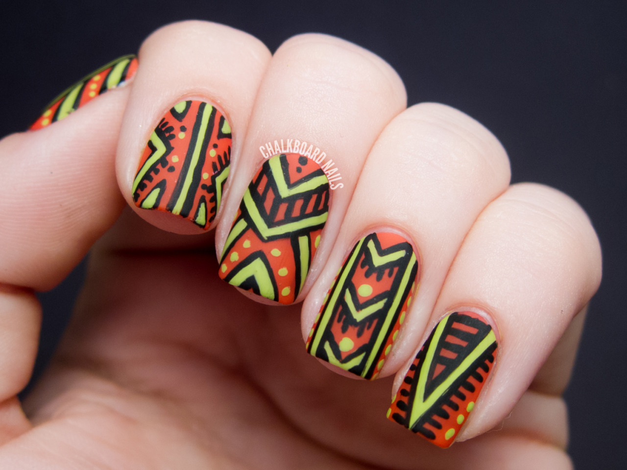 African Patterned Nail Art Nicole by OPI Half... - Chalkboard Nails