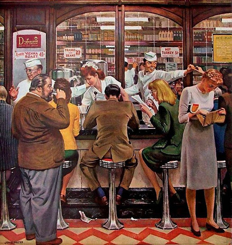 fuckyeahvintage-retro:Lunch Counter, 1946 - Illustrated by...