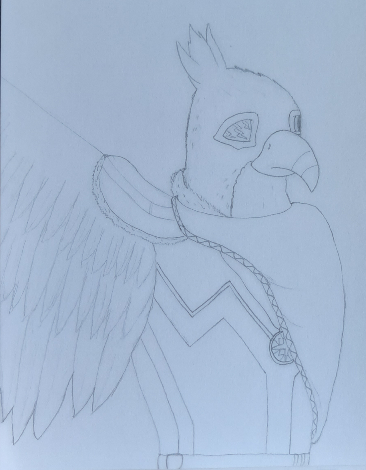 A second pencil sketch of Qillek Ad Khollar from High Rollers Aerois