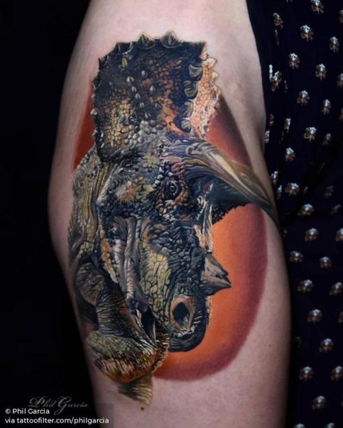 By Phil Garcia, done at Eight Thirty Eight Gallery, Port... dinosaur;philgarcia;big;animal;thigh;facebook;realistic;twitter;triceratops