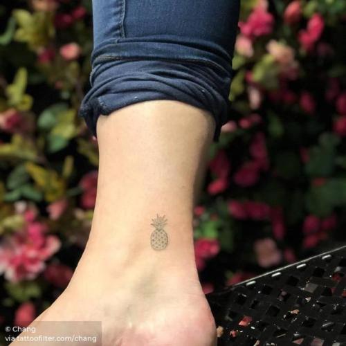 By Chang, done at West 4 Tattoo, Manhattan.... small;chang;micro;line art;tiny;pineapple;food;ankle;ifttt;little;nature;fruit;fine line