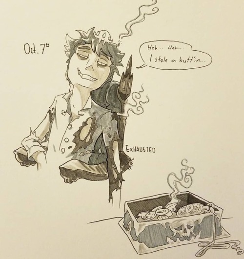 Inktober day 7!Ester leaned back into his chair with a...