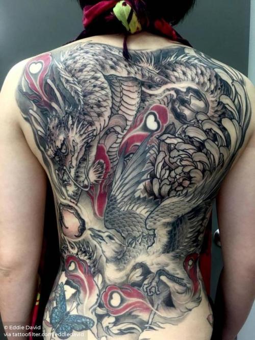 By Eddie David, done at Borneo Ink, Kuala Lumpur.... backpiece;neo japanese;huge;dragon;phoenix;facebook;twitter;mythology;eddiedavid