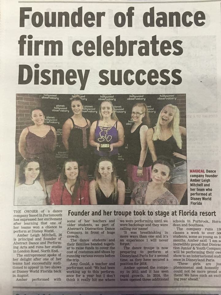 <p>Distraction Dance Company are in the News today for dancing in Disney World!</p>