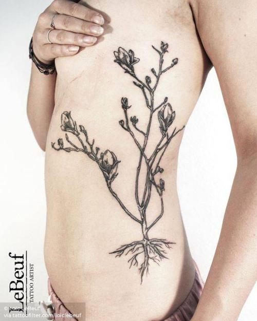 By Loïc LeBeuf, done at Grotesque Tattooing, Carouge.... big;blackwork;engraving;facebook;flower;loiclebeuf;magnolia;nature;side;twitter