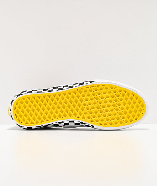 yellow and white checkerboard vans slip ons