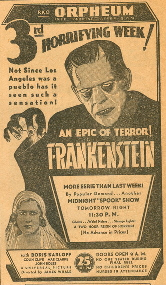 Frankenstein Theater Marquee 1932 - The Classic Horror Film Board