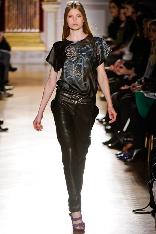 morgane warnier leather leather pants leather top Barbara Bui Fall 2012 runway embroidered leather