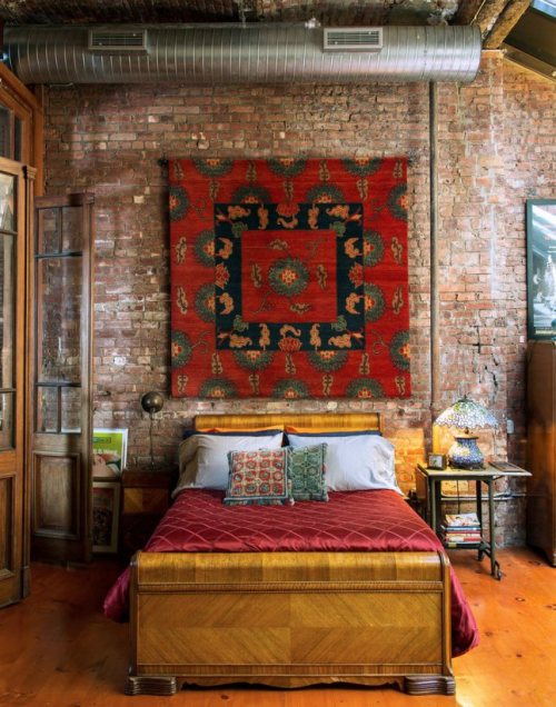 interiors loft bedroom industrial vintage photo exposed brick