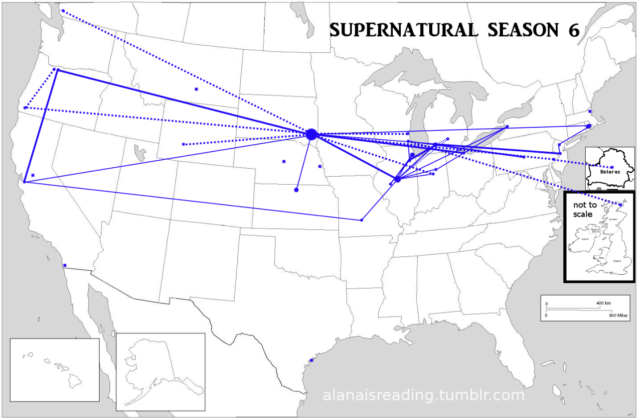 Everything Is Bears // Supernatural Season 6 Map, with episode details ...