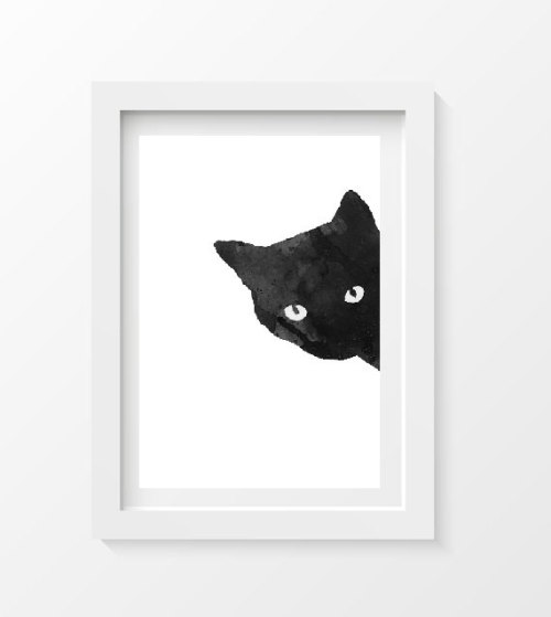 paintingtheimpatient:Black CAT Print WATERCOLOR Cat Art Black...