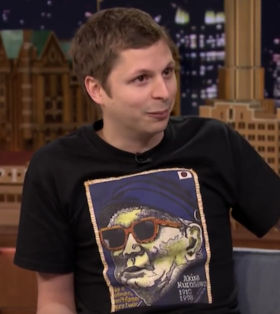 Michael Cera wearing our painted portrait of Akira Kurosawa on The Tonight Show. www.emandahr.com