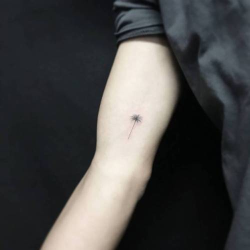By Jing, done at Jing’s Tattoo, Queens.... jing;tree;small;single needle;micro;inner arm;tiny;palm tree;ifttt;little;nature