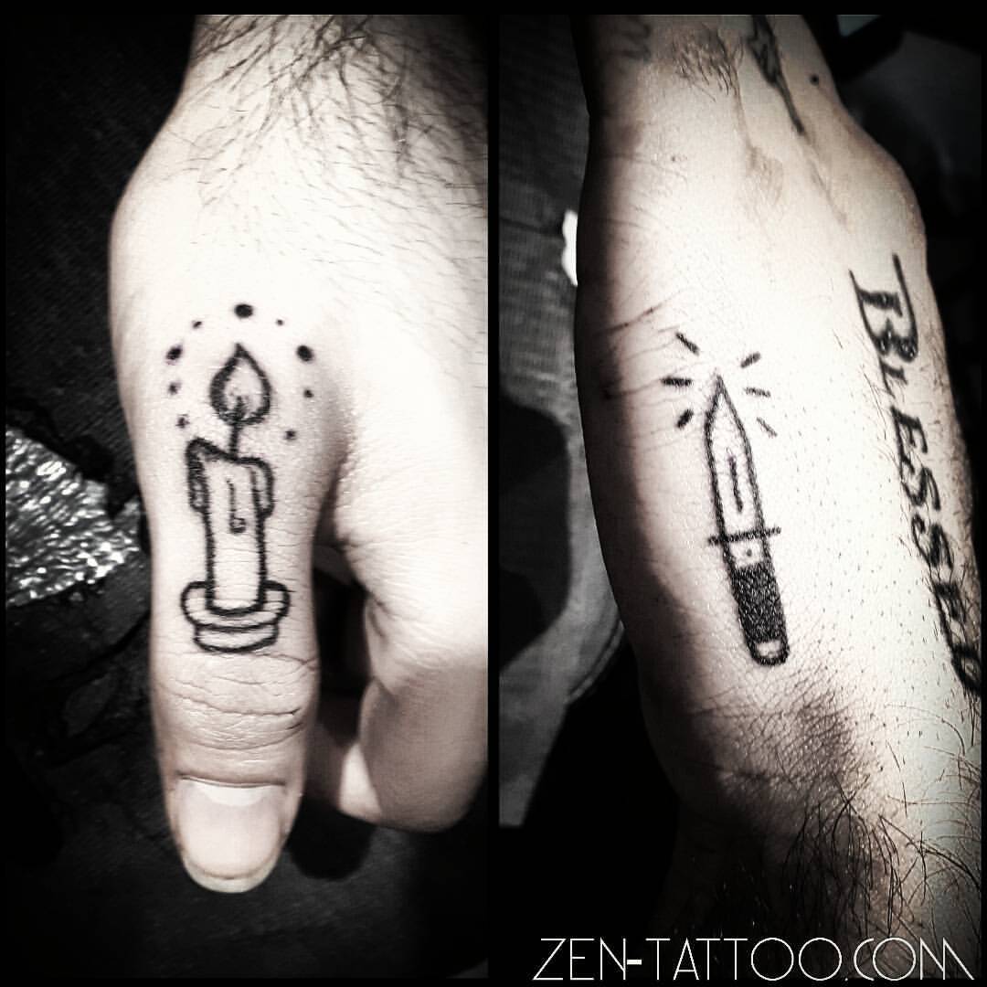 Татуировки свечи на пальцах