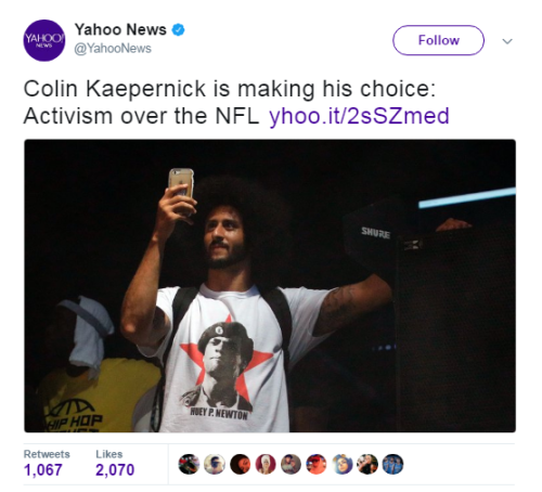 honestlyyoungpersona:Colin Kaepernick is a hero! He stood up...