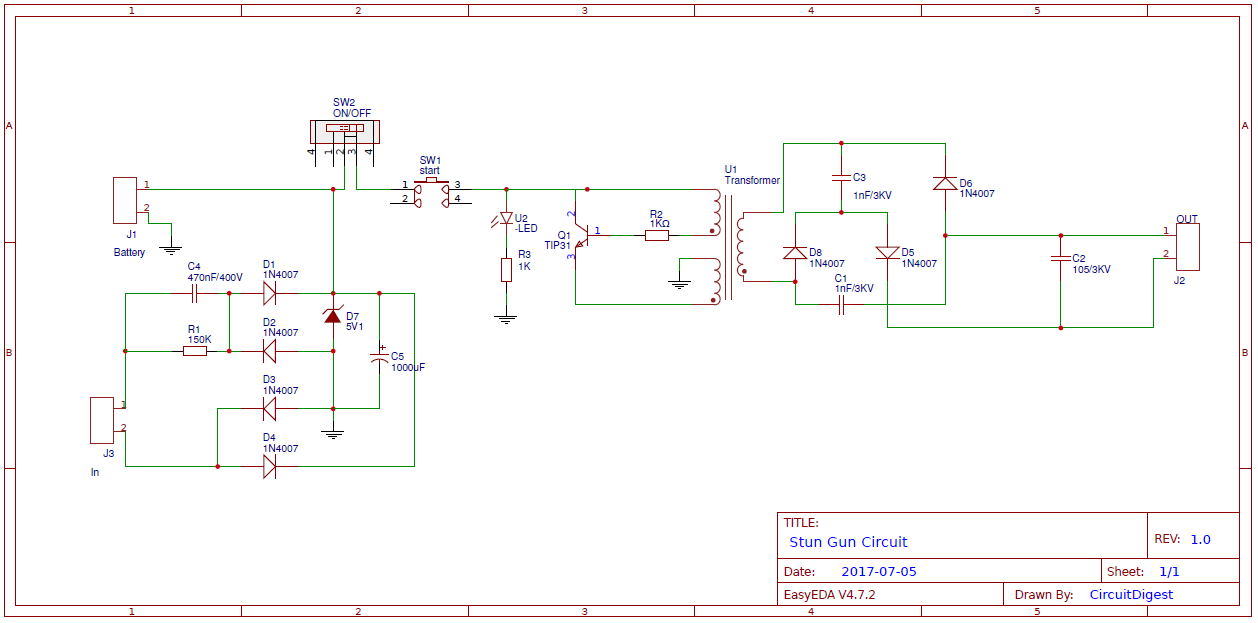 Circuit Digest — DIY Stun Gun Here you can find a detailed tutorial...