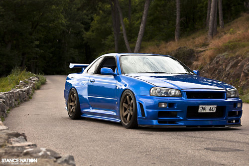 topvehicles:Blue R34 Nissan Skyline Gtr