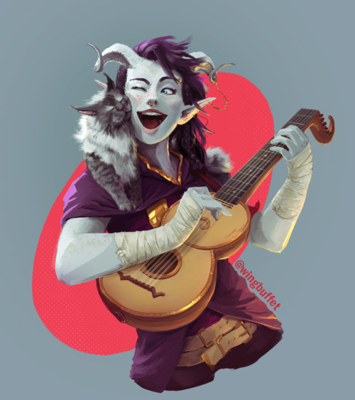 wingbuffet:Waiata, Tiefling Bard (& Grim, the cat!)