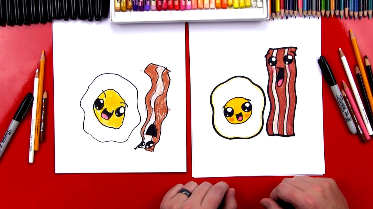 Art For Kids Hub! — How To Draw Cute Eggs And Bacon...