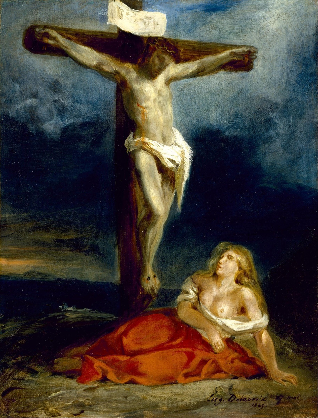 Saint Mary Magdalene at the Foot of the Cross by EugÃ¨ne Delacroix, 1829