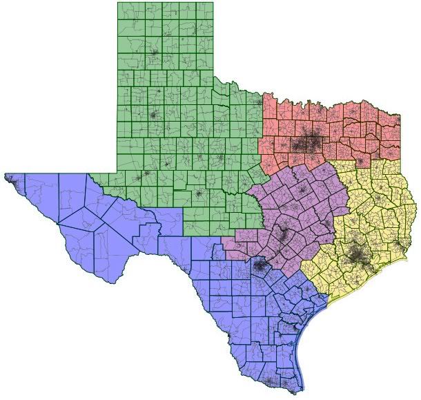 Proposed division of Texas into 5 states. - Maps on the Web