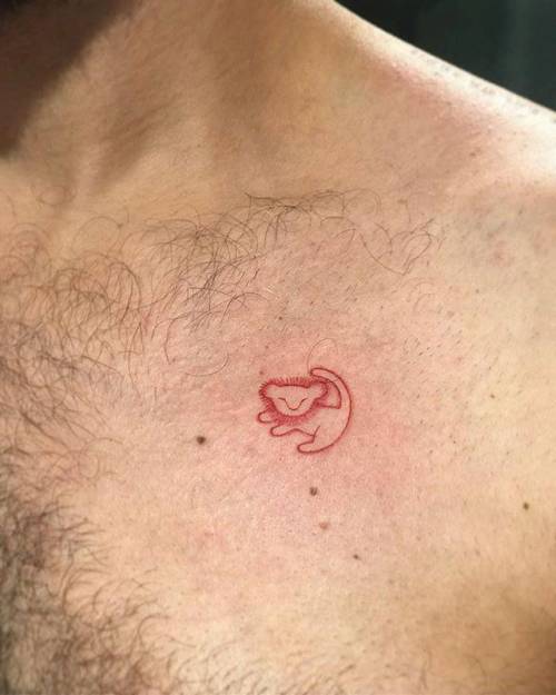 Tattoo tagged with: vasquez, small, micro, the lion king, disney, ifttt,  little, red, simba, minimalist, tiny, experimental, other, film and book,  disney character, fine line, cartoon character, fictional character, line  art, chest |