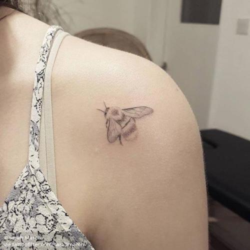 By Sarah March, done at Die-Monde Tattoo, Wadebridge.... insect;small;micro;animal;tiny;sarahmarch;bee;hand poked;ifttt;little;shoulder