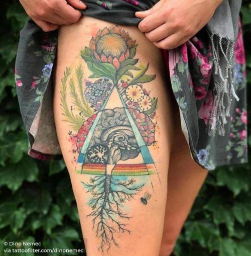 By Dino Nemec, done at Lone Wolf Private Tattooing Studio,... dinonemec;healed;brain;anatomy;big;thigh;facebook;twitter;other;illustrative