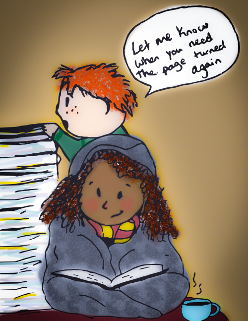 TSInktober inktober harry potter ron hermione art afro83 cold books