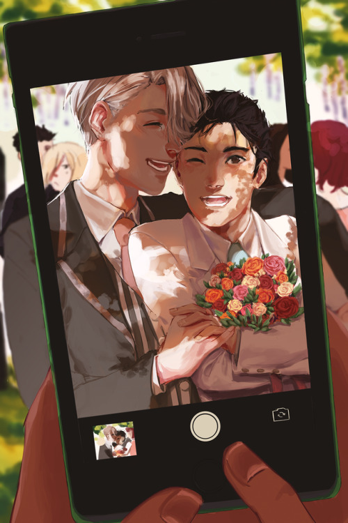 aurigaearts:Phichit is taking a lot of their wedding photos...