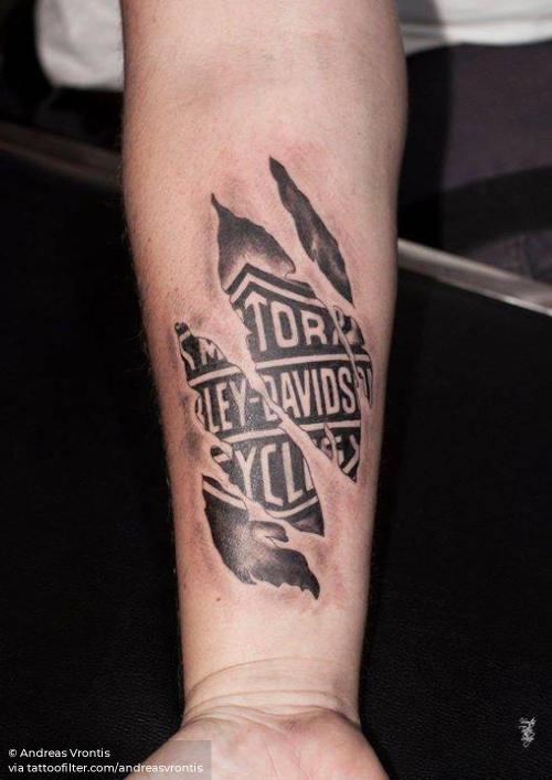 By Andreas Vrontis, done in Limassol. http://ttoo.co/p/34844 andreasvrontis;black and grey;brand;facebook;harley davidson;inner forearm;medium size;patriotic;twitter;united states of america