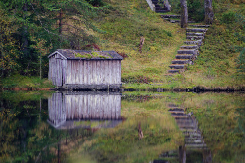 Old boathouse in Hordaland, Norway by laxevaag