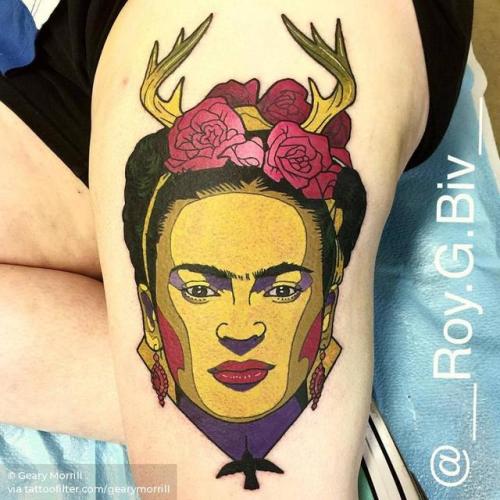 By Geary Morrill, done in Richmond. http://ttoo.co/p/28642 feminist;frida kahlo;mexican;patriotic;gearymorrill;big;contemporary;activism;women;character;thigh;facebook;twitter;pop art;portrait;other