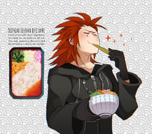 shima88:Axel eating a seafood rice bowl. I wanted to draw...