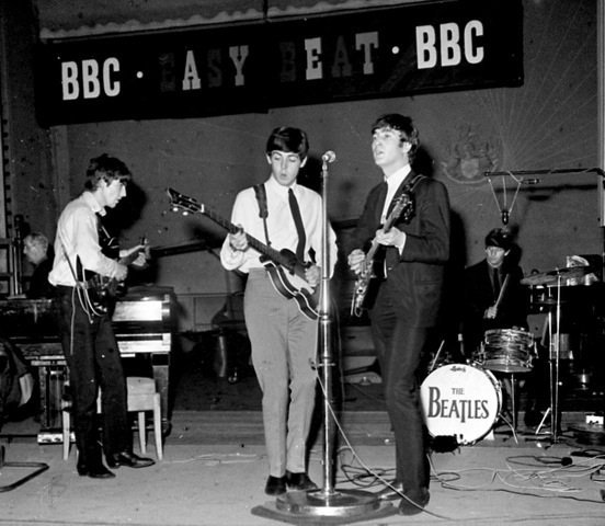 The Beatles recording BBC radio programme, Easy Beat at The Playhouse Theatre, London on the 17th July 1963.