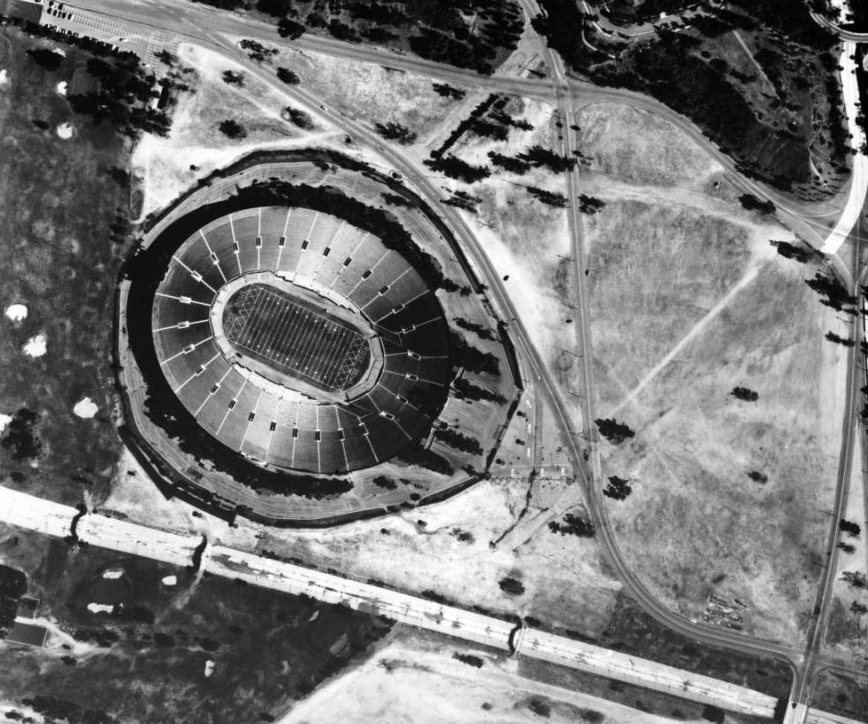 USC Libraries — 1961 aerial view of the Rose Bowl in Pasadena....