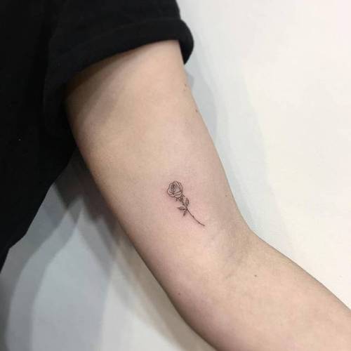 By Jin · Hoa Eternity, done at Mischief Tattoo, Manhattan.... flower;small;jin;micro;line art;inner arm;tiny;rose;ifttt;little;nature;fine line