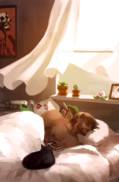 alfheimr:more from the farm au; a quiet morning & genjis...