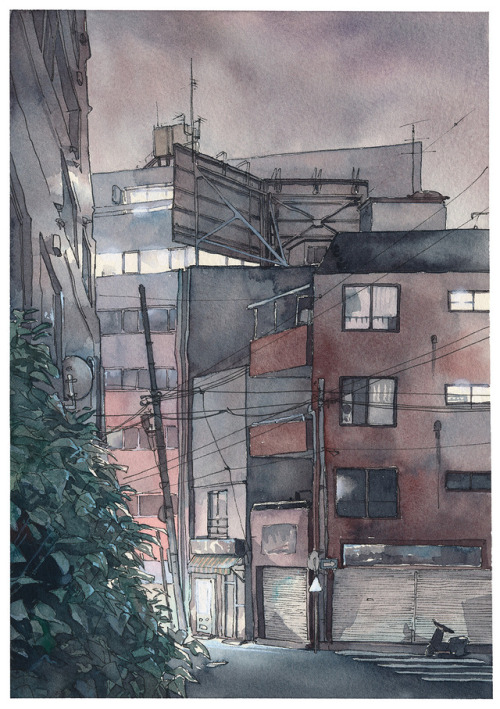 mydarkenedeyes:Mateusz Urbanowicz - Tokyo at Night (Watercolour...