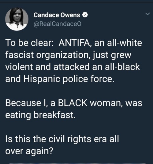 rightsmarts:Candace Owens- To be clear: ANTIFA, an all-white...