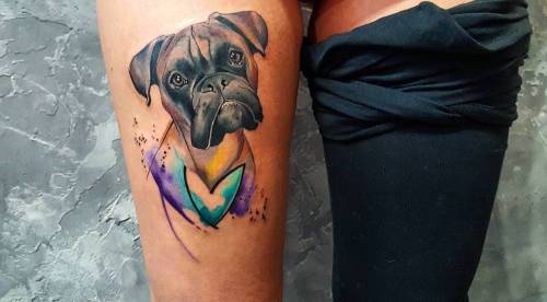 Tattoo tagged with: brown, dog, grey, black, big, animal, violet, boxer ...
