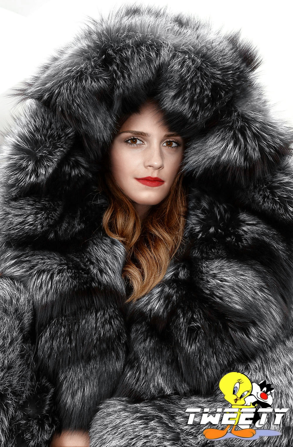 Emma Watson In Fox Fur Coat Tweetys Celebrities In Fur 