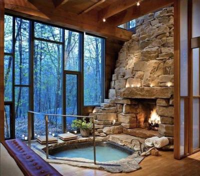 Hot tub, fireplace,  great view. Aviary Cottage at Twin Farms, Barnard VT. [749 x 660]