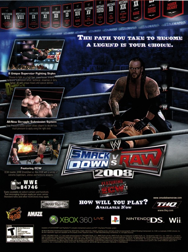 Video Game Print Ads — “WWE Smackdown Vs. RAW 2008” GamePro, Wii Gamer’s...