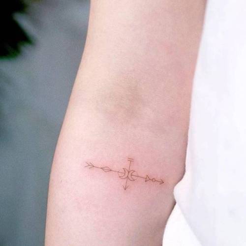 By Tattooist Arar, done in Seoul. http://ttoo.co/p/134639 tattooistarar;small;single needle;arrow;tiny;native american;ifttt;little;minimalist;inner forearm;weapon